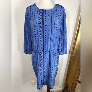 Tibi Silk 3/4 Sleeve Round Neck Knee Length Shift Dress with Pockets Size 8